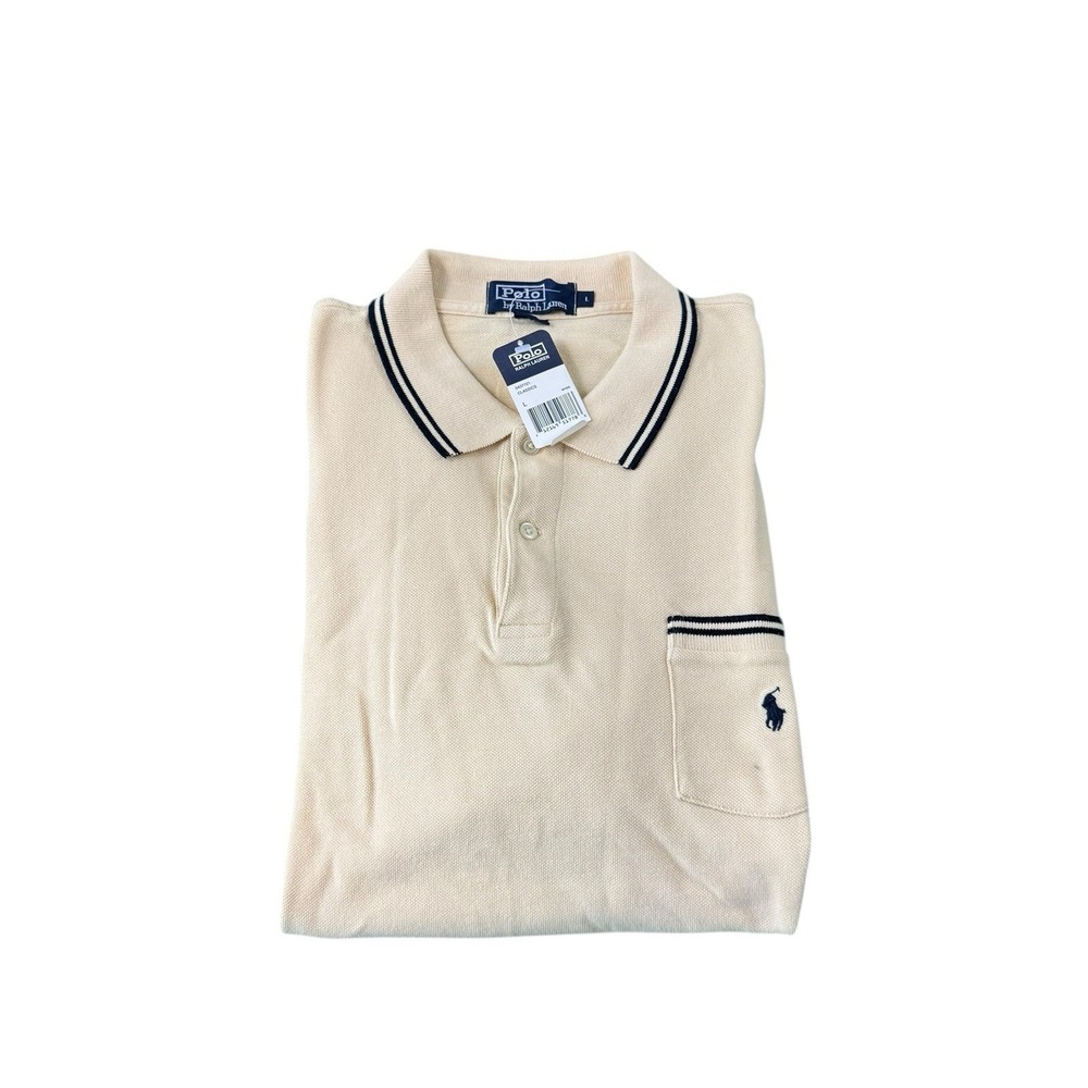Polo Ralph Lauren Yellow Blue Tipped 1990s Pocket Polo Shirt Mens Size L NWT